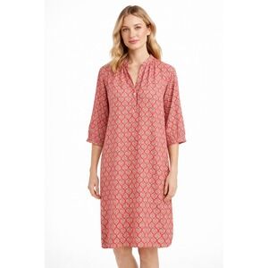 J. Jill Floral Print Tunic Dress XS Pink Cotton Rayon 3/4 Sleeve Feminine Spring